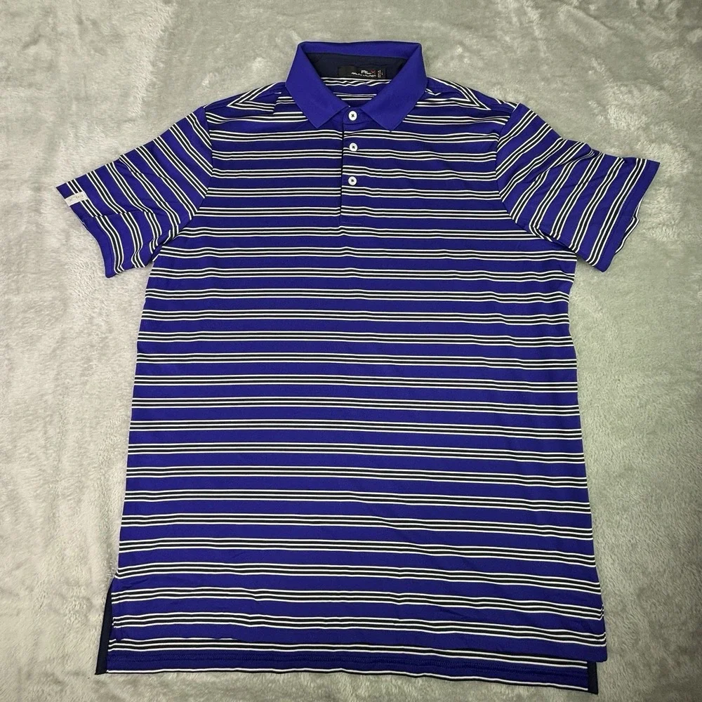 RLX Ralph Lauren Polo Shirt Mens Large Performance Golf Stretch Striped Blue